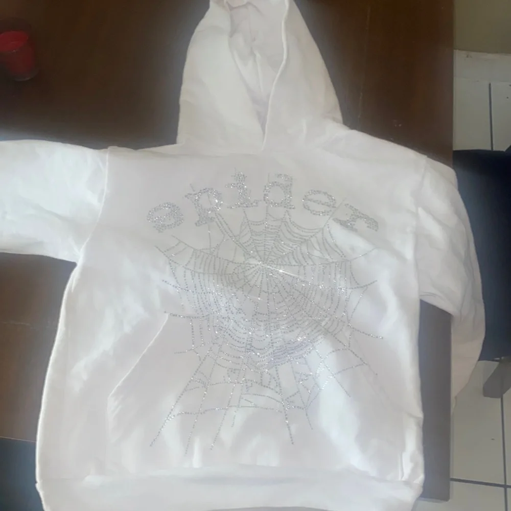 Sp5der | Jackets & Coats | Sp5der Og Rhinestone Logo Hoodie White